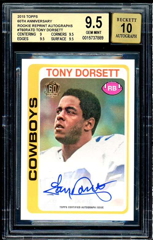 Tony Dorsett 2015 Topps 60th Anniversary Rookie Reprint Autographs #60 BGS 9.5 Image 1