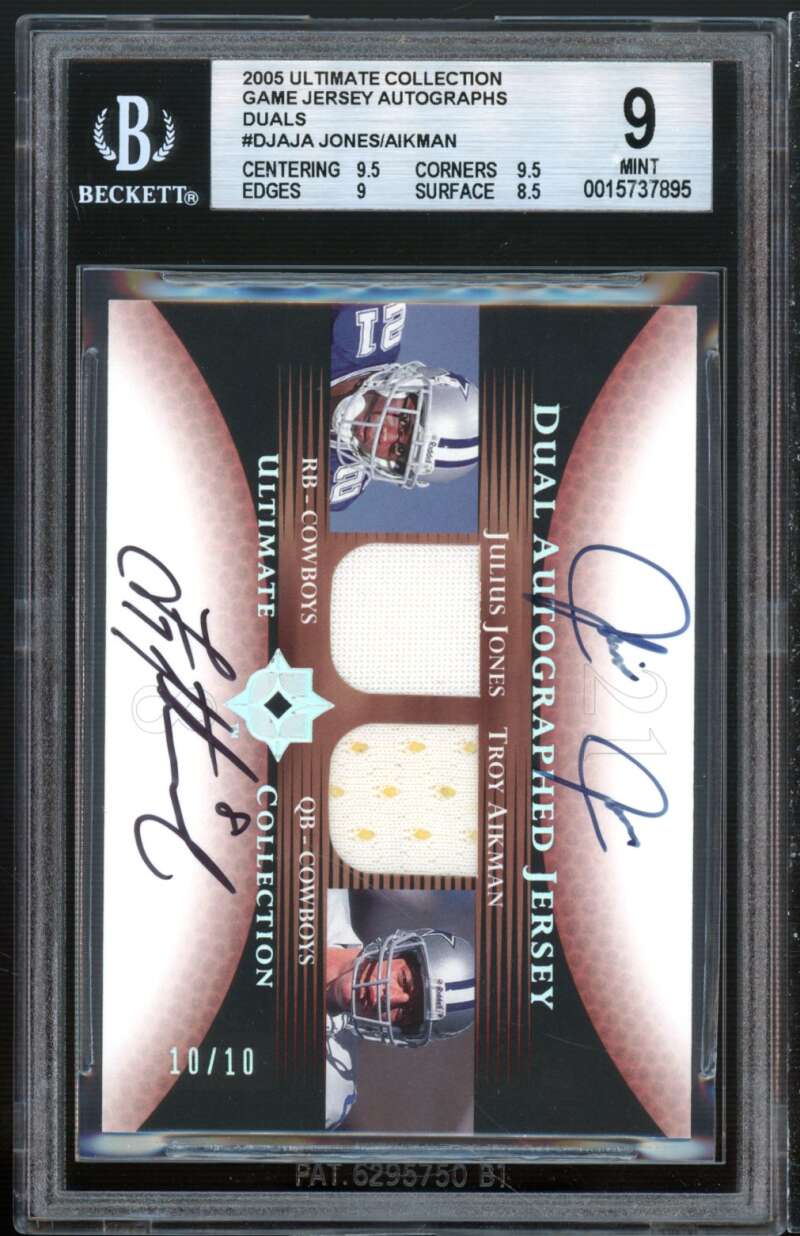 Jones / Troy Aikman 2005 Ultimate Collection Auto Jersey Dual (ser 10/10) BGS 9 Image 1