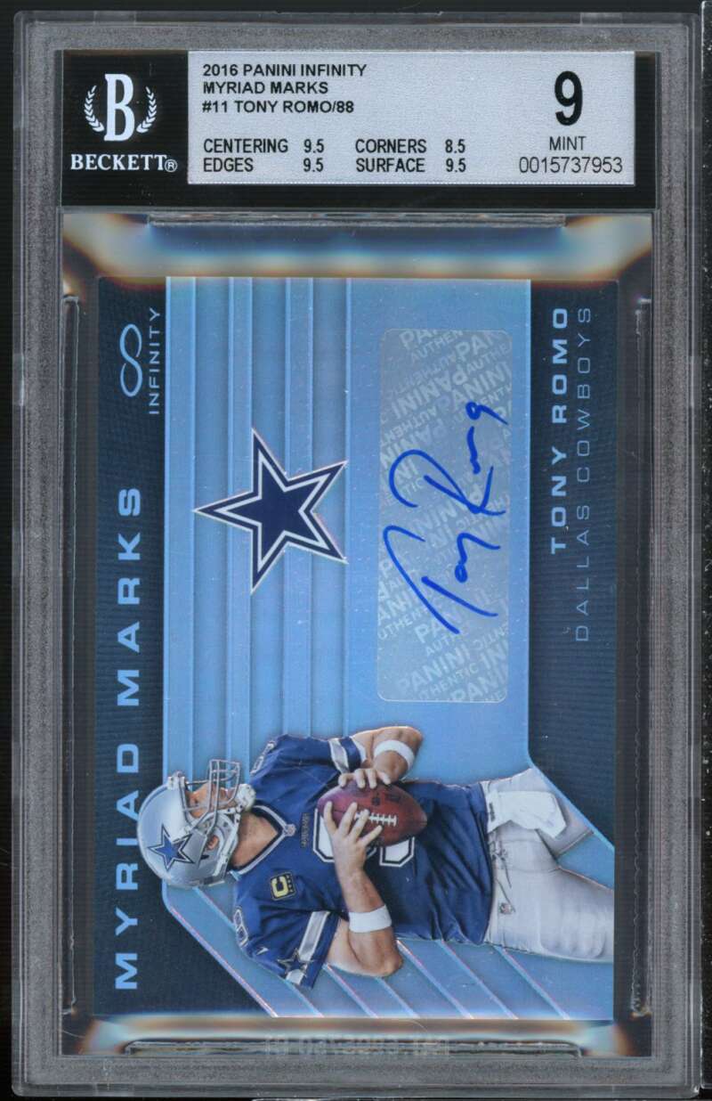 Tony Romo 2016 Panini Infinity Myriad Marks #11 (pop 1) BGS 9 (9.5 8.5 9.5 9.5) Image 1