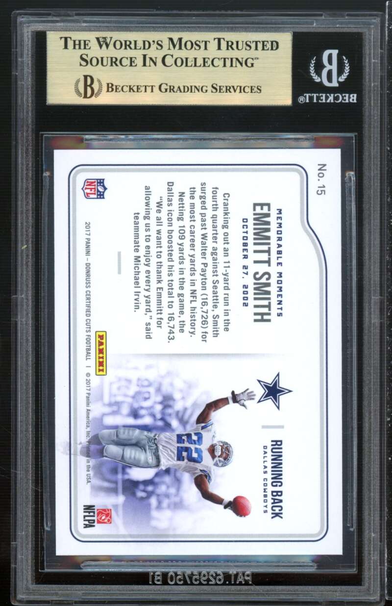 Emmitt Smith 2017 Certified Cuts Memorable Moments Gold #15 (ser 3/10) BGS 9.5 Image 2