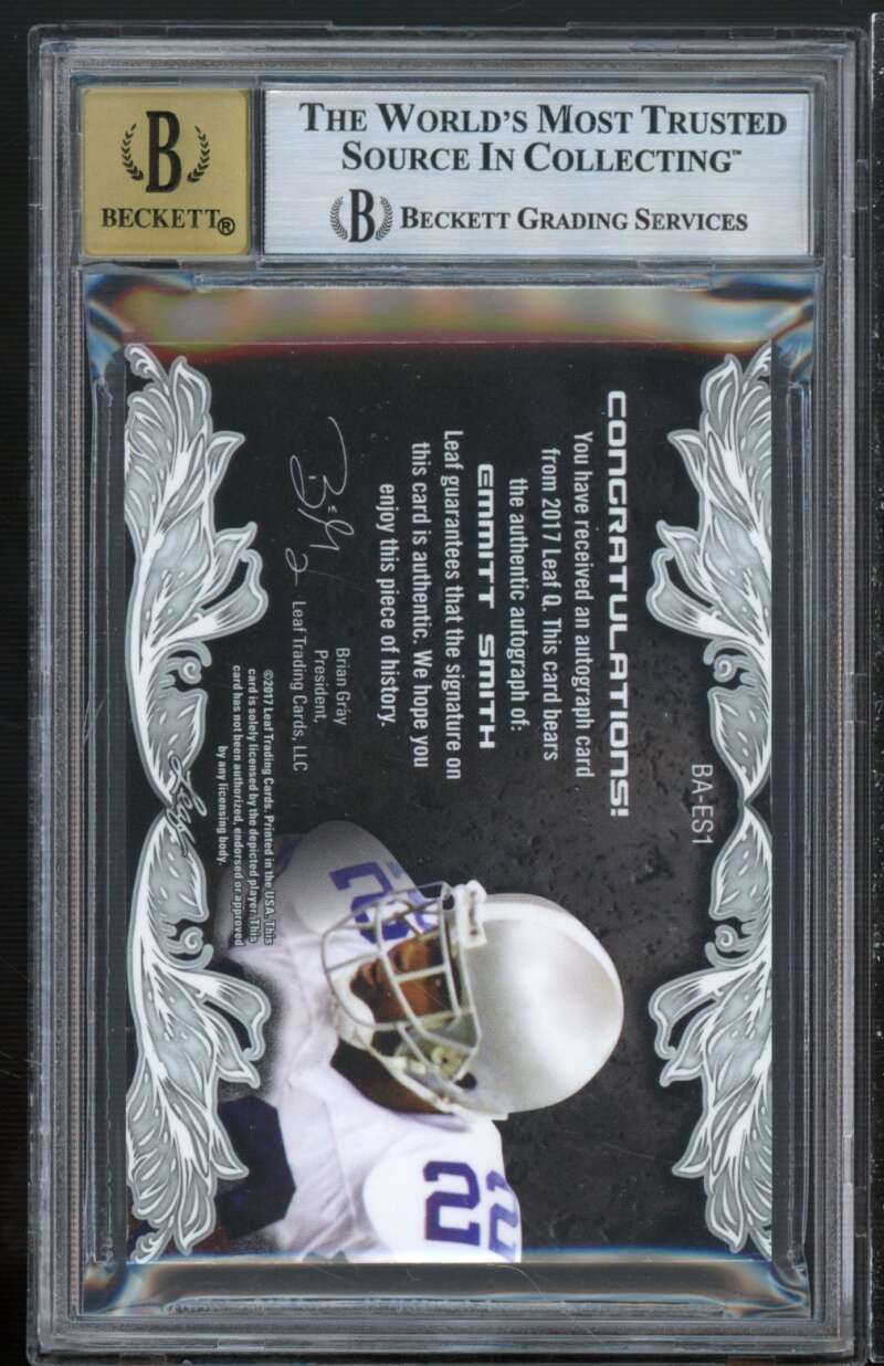 Emmitt Smith Card 2017 Leaf Q Autographs Spectrum Blue #baes1 (10/15) BGS 8 Image 2