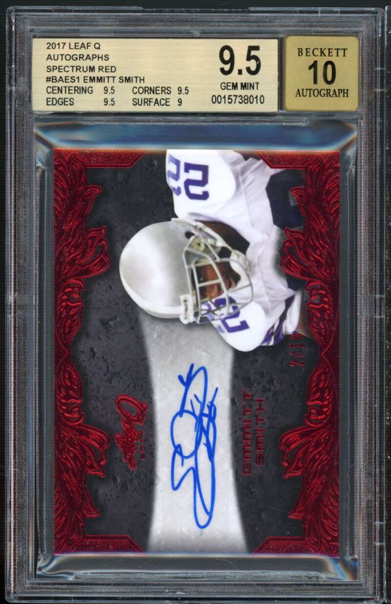 Emmitt Smith 2017 Leag Q Autographs Spectrum Red #baes1 (2/10) (pop 1) BGS 9.5 Image 1