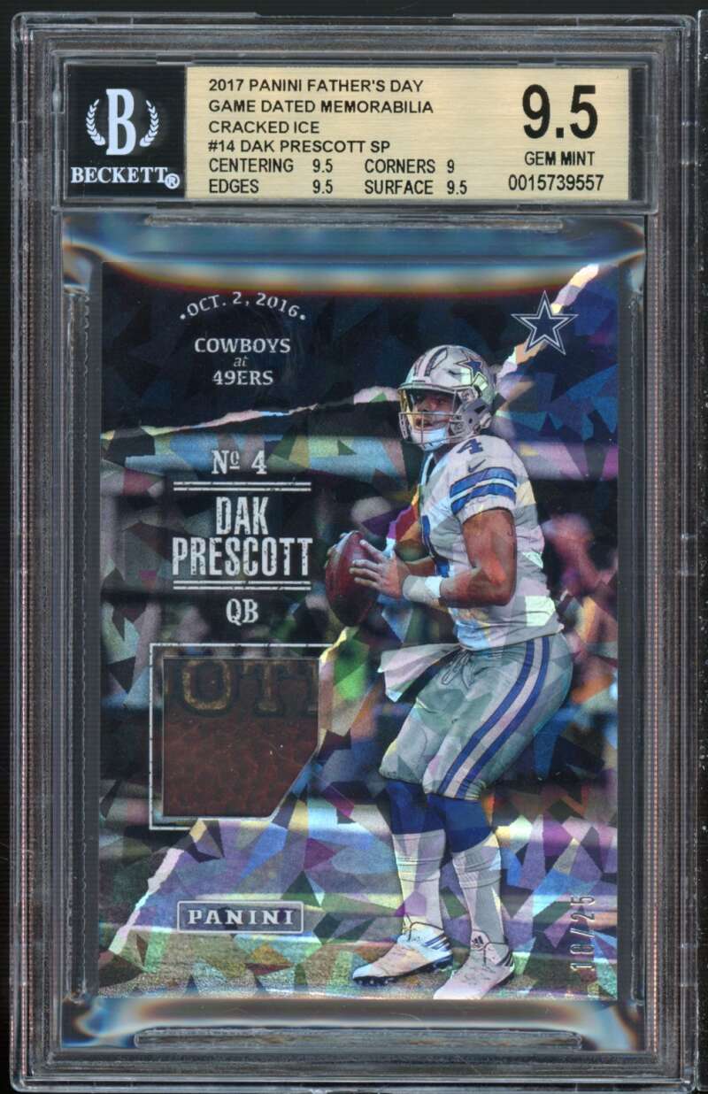 Dak Prescott 2017 Panini Father's Day Game-Dated Mem Cracked Ice #14 BGS 9.5 Image 1