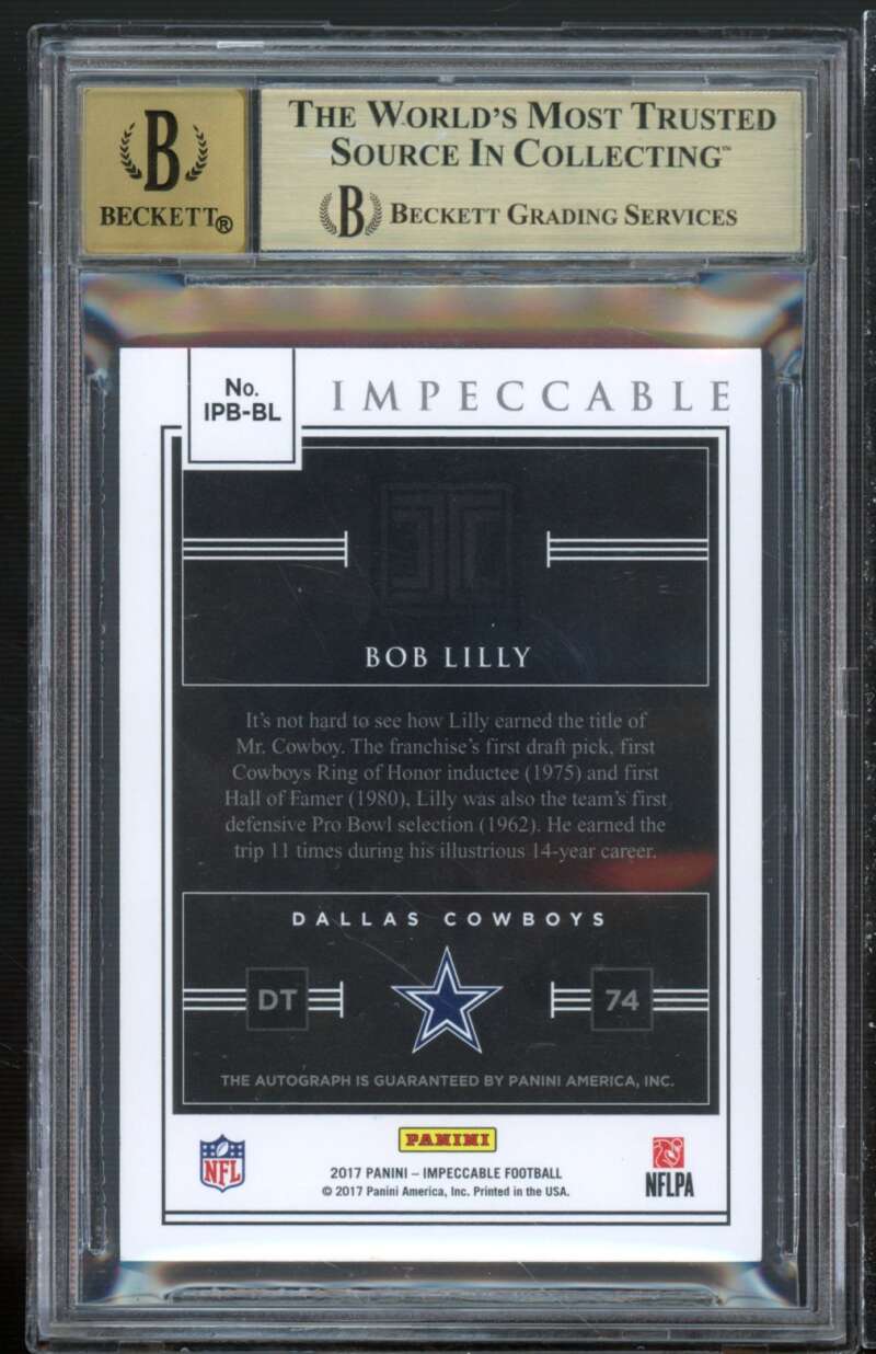 Bob Lilly Card 2017 Panini Impeccable Pro Bowl Autos #3 (serial 4/11) BGS 9.5 Image 2