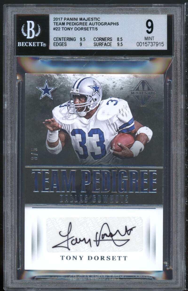 Tony Dorsett 2017 Panini Majestic Team Pedigree Autographs #22 (ser 3/5) BGS 9 Image 1