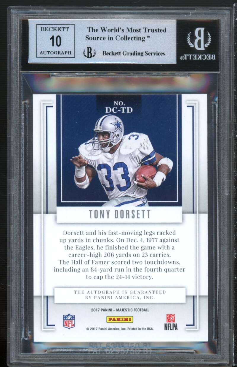 Tony Dorsett 2017 Panini Majestic Team Pedigree Autographs #22 (ser 3/5) BGS 9 Image 2