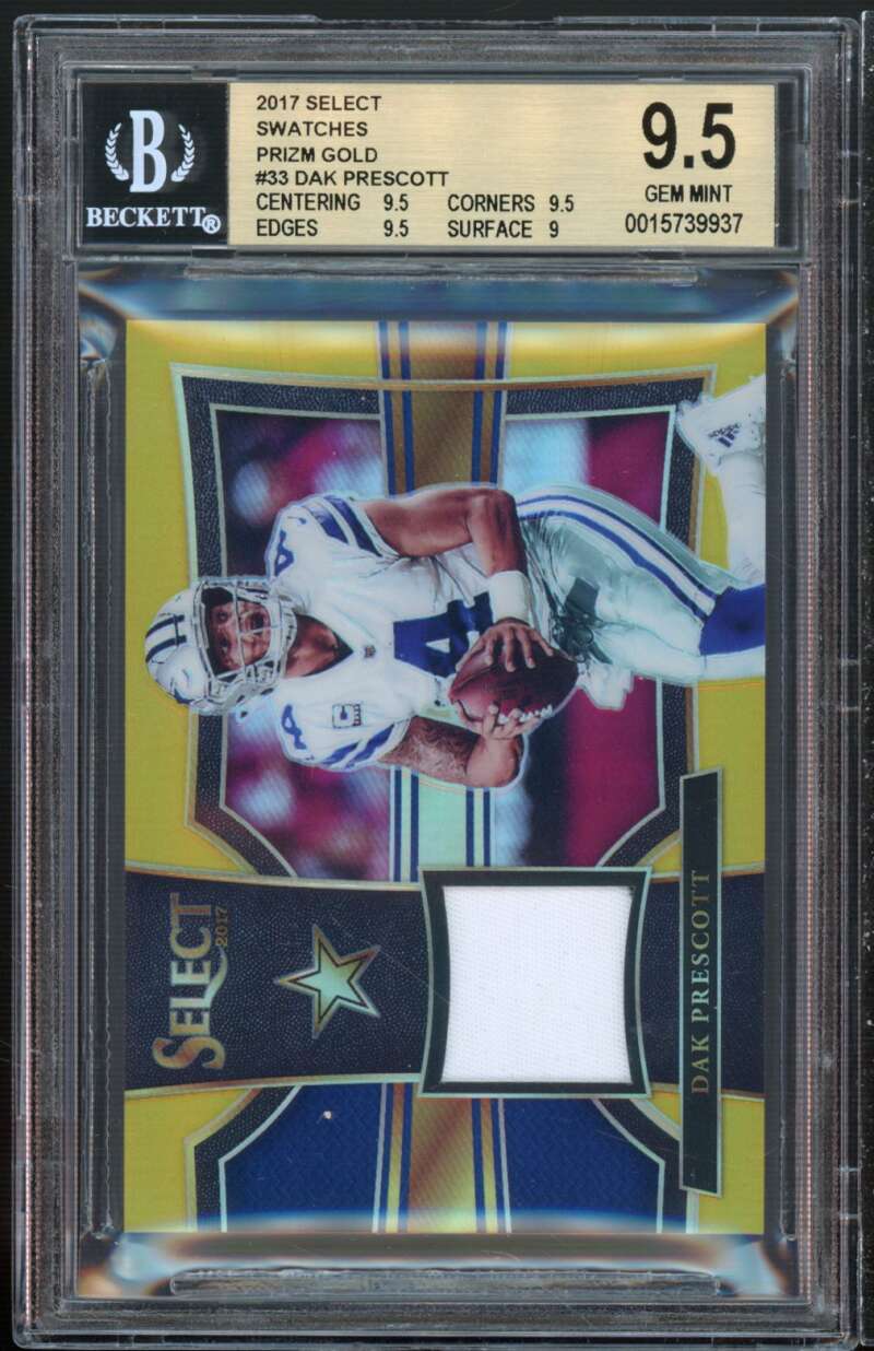 Dak Prescott 2017 Panini Select Swatches Prizms Gold #33 (5/10) (pop 1) BGS 9.5 Image 1