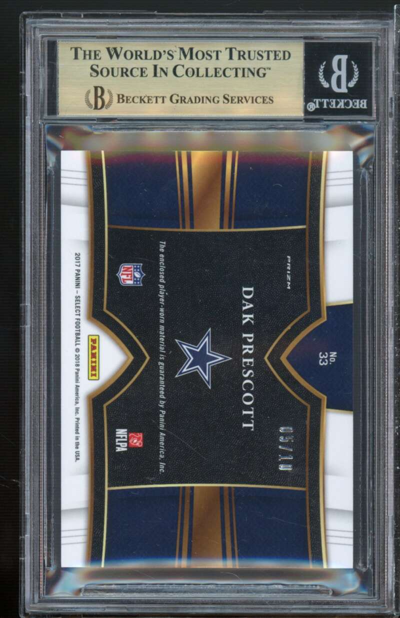 Dak Prescott 2017 Panini Select Swatches Prizms Gold #33 (5/10) (pop 1) BGS 9.5 Image 2