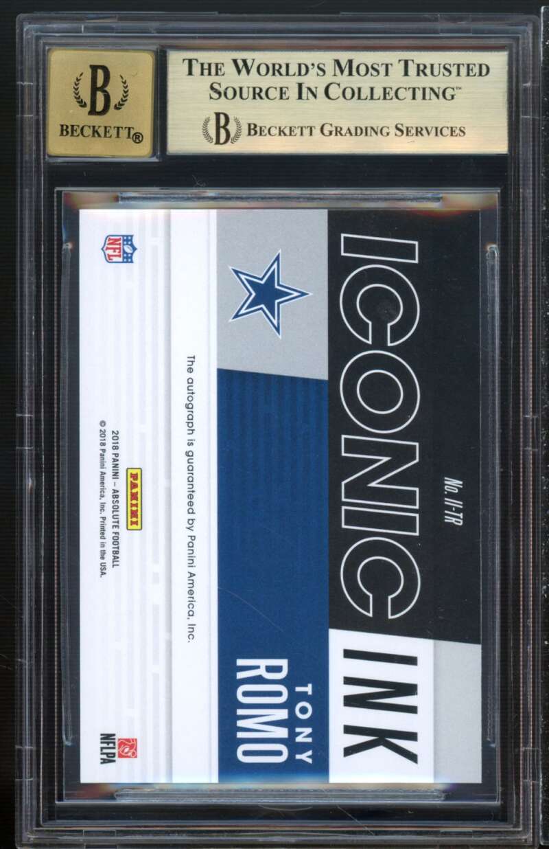 Tony Romo Card 2018 Absolute Iconic Ink #15 (pop 1) BGS 9.5 (10 9.5 9.5 9.5) Image 2