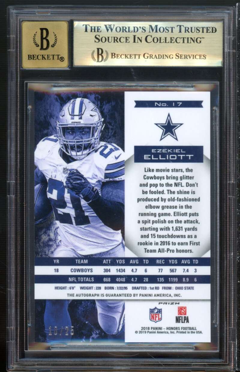 Ezekiel Elliott 2018 Panini Honors Signatures Gold #17 (10/25) (pop 3) BGS 9.5 Image 2