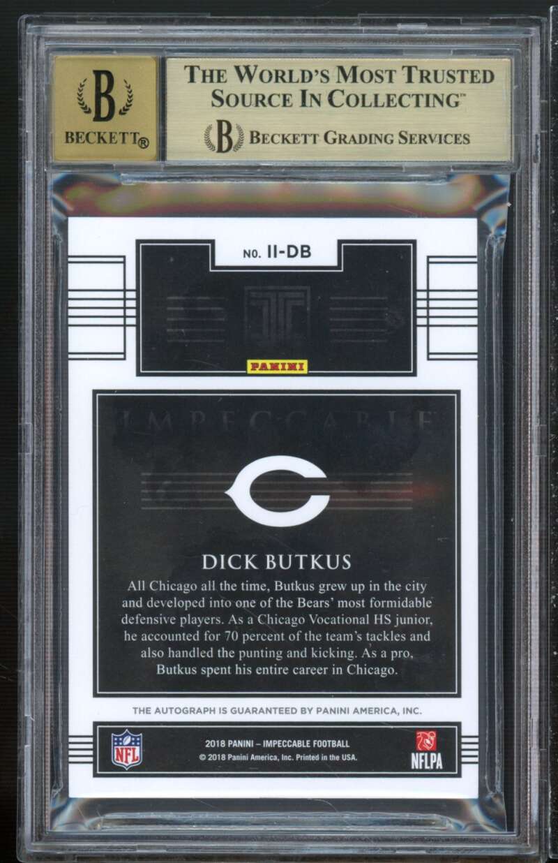 Dick Butkus Card 2018 Panini Impeccable Indelible Ink #3 (serial 12/25) BGS 9.5 Image 2