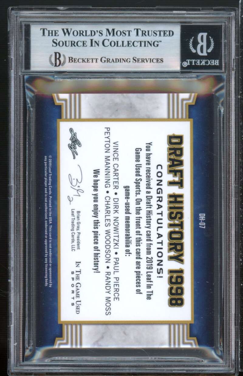 Peyton Manning/Nowitzki/Pierce/Moss/Carter/Woodson 2019 ITG Draft History BGS 9 Image 2