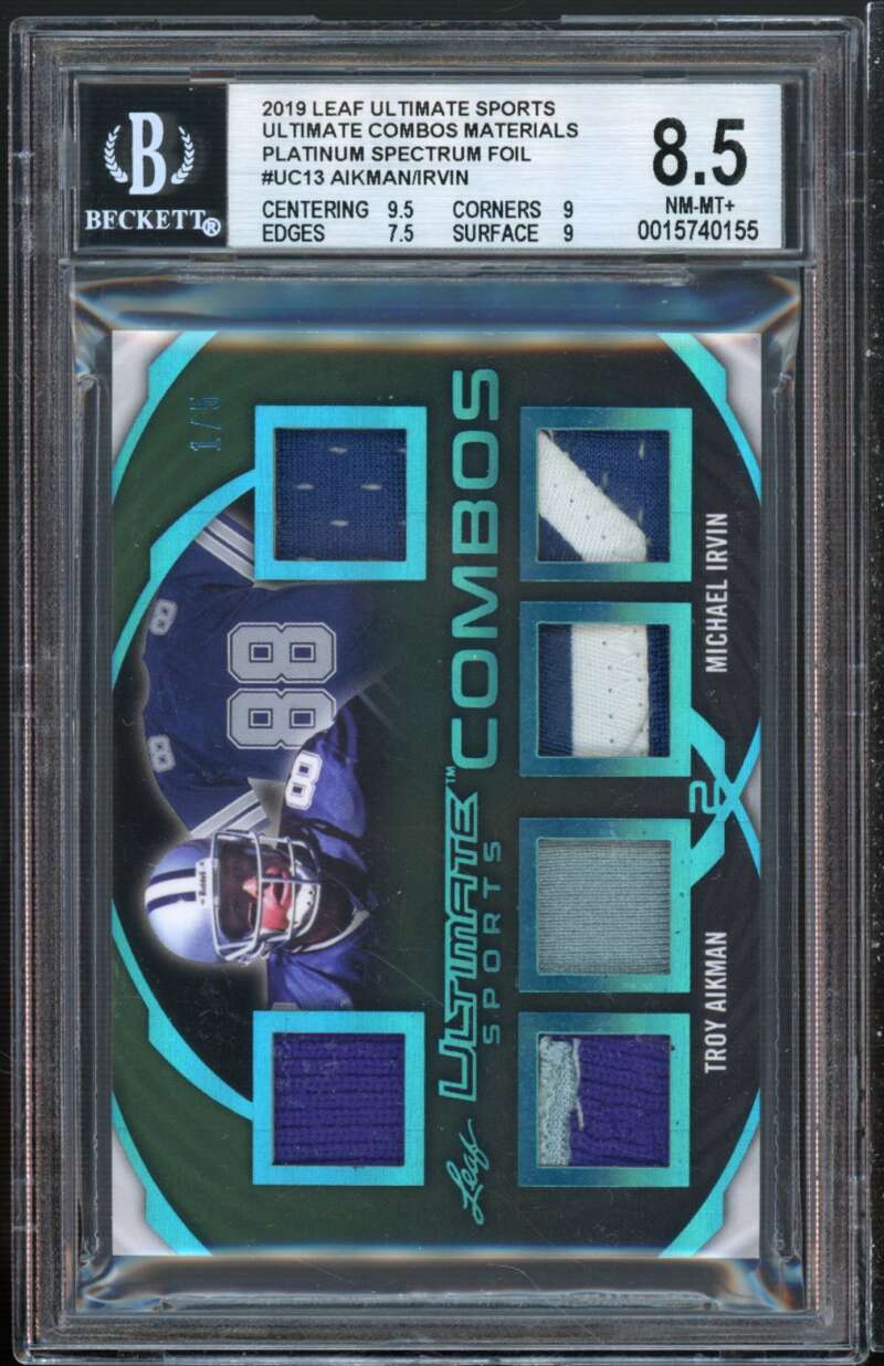 Irvin/Aikman 2019 Leaf Ultimate Sports Combos Spectrum Foil #13 (1/5) BGS 8.5 Image 1