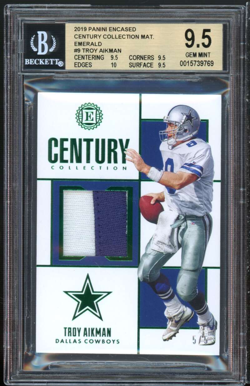 Troy Aikman Card 2019 Panini Encased Century Collection Emerald #9 (5/5) BGS 9.5 Image 1