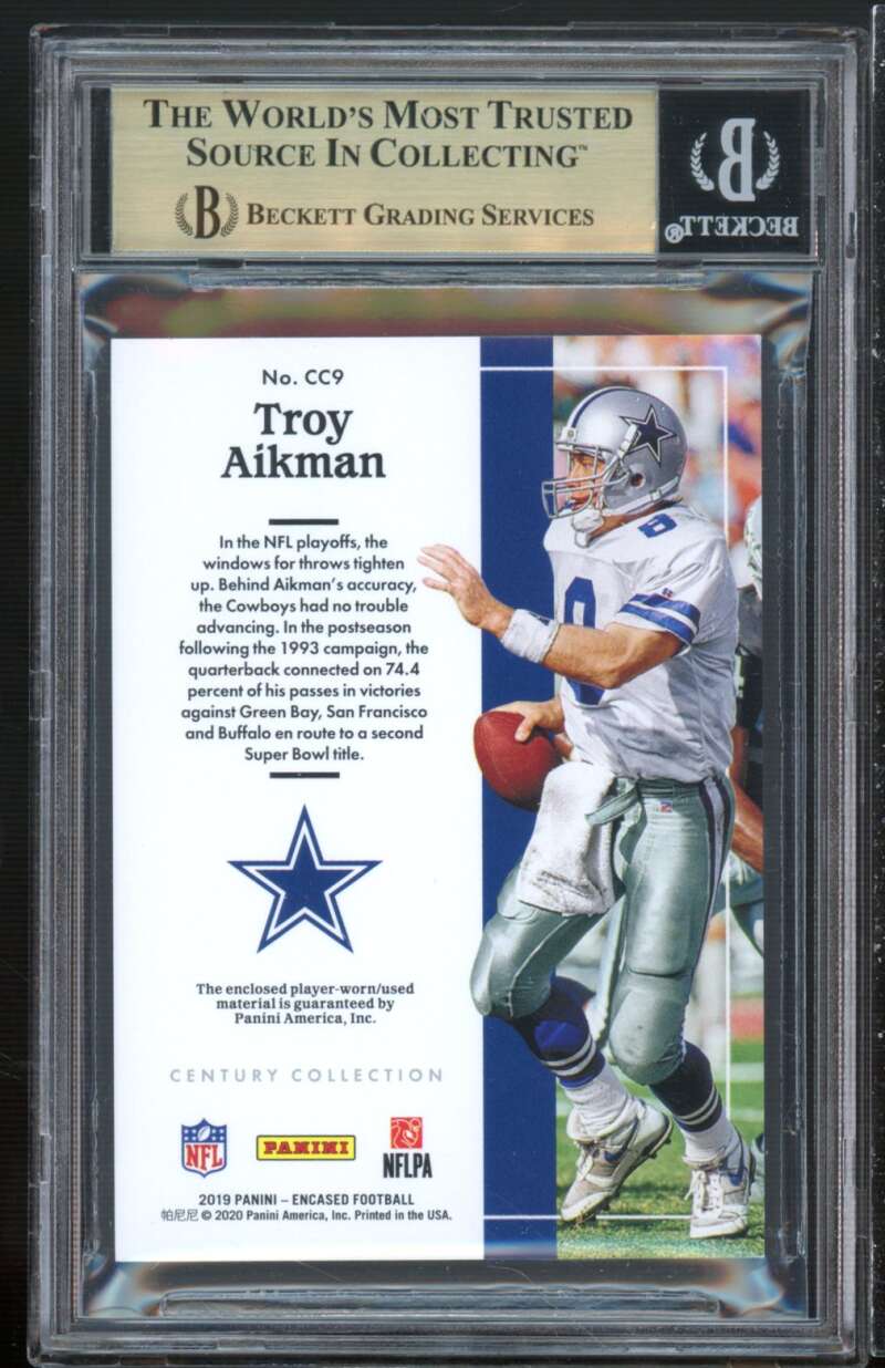 Troy Aikman Card 2019 Panini Encased Century Collection Emerald #9 (5/5) BGS 9.5 Image 2