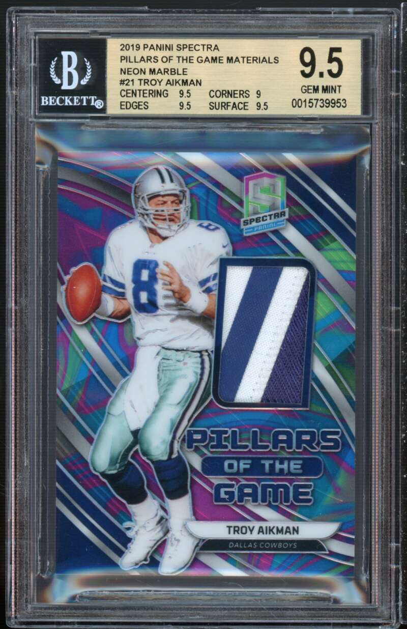 Troy Aikman 2019 Panini Spectra Pillars the Game Neon Marble #21 (# 3/4) BGS 9.5 Image 1