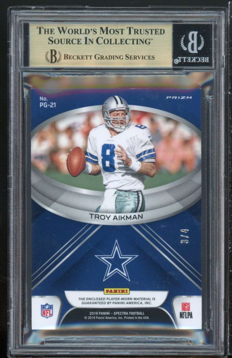 Troy Aikman 2019 Panini Spectra Pillars the Game Neon Marble #21 (# 3/4) BGS 9.5 Image 2