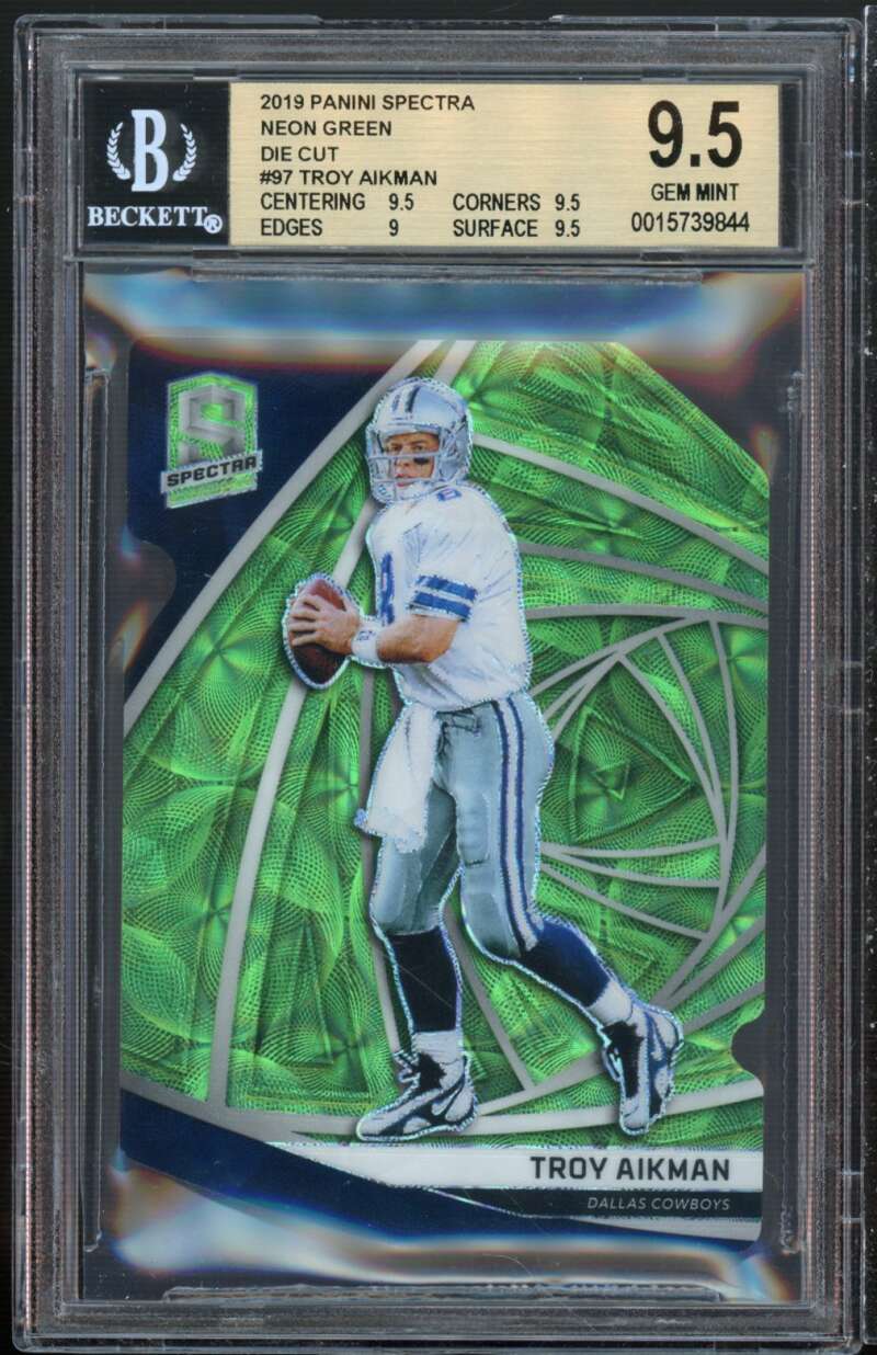 Troy Aikman 2019 Panini Spectra Neon Green Die Cut #97 (serial 7/30) BGS 9.5 Image 1