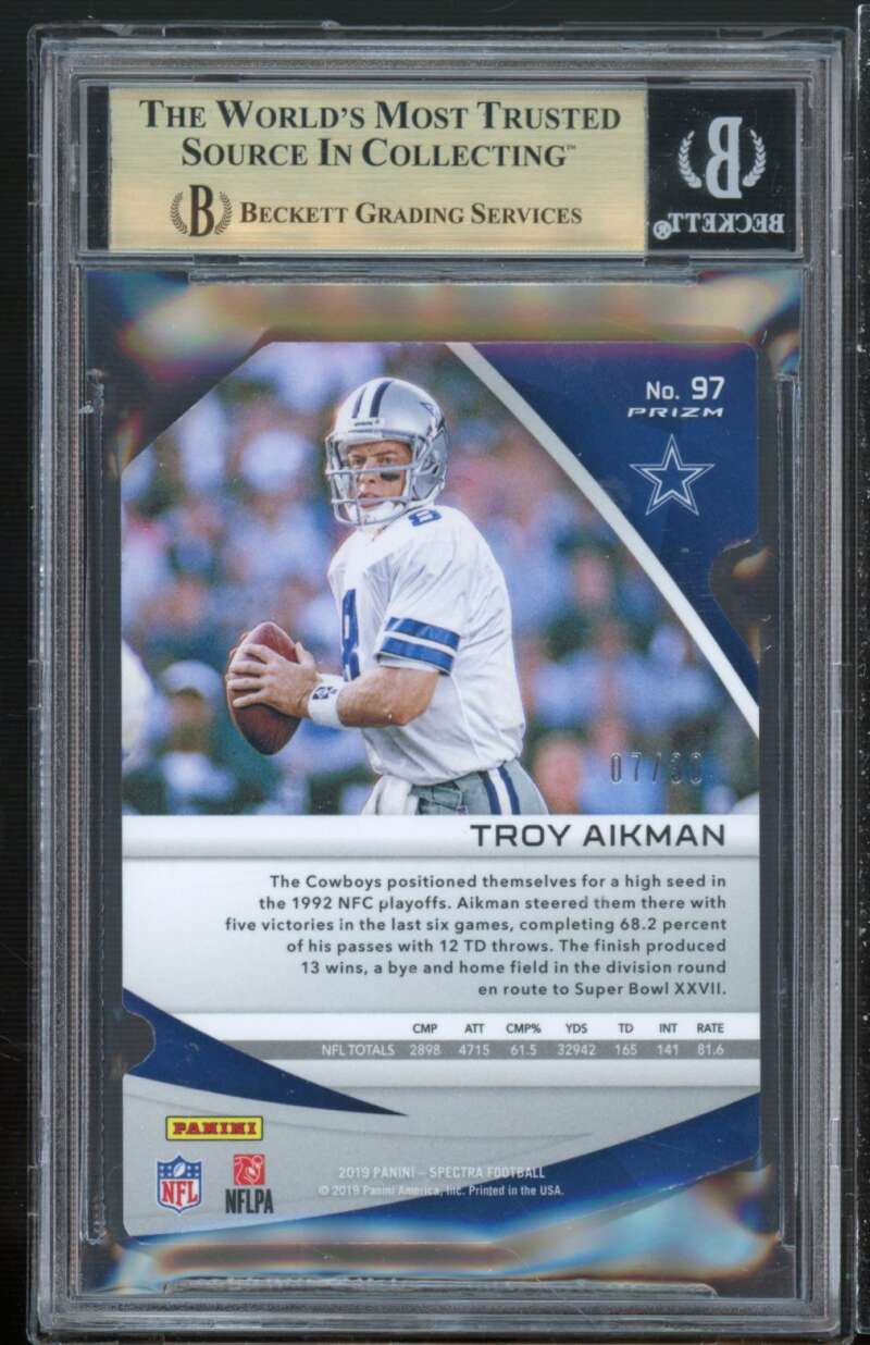 Troy Aikman 2019 Panini Spectra Neon Green Die Cut #97 (serial 7/30) BGS 9.5 Image 2