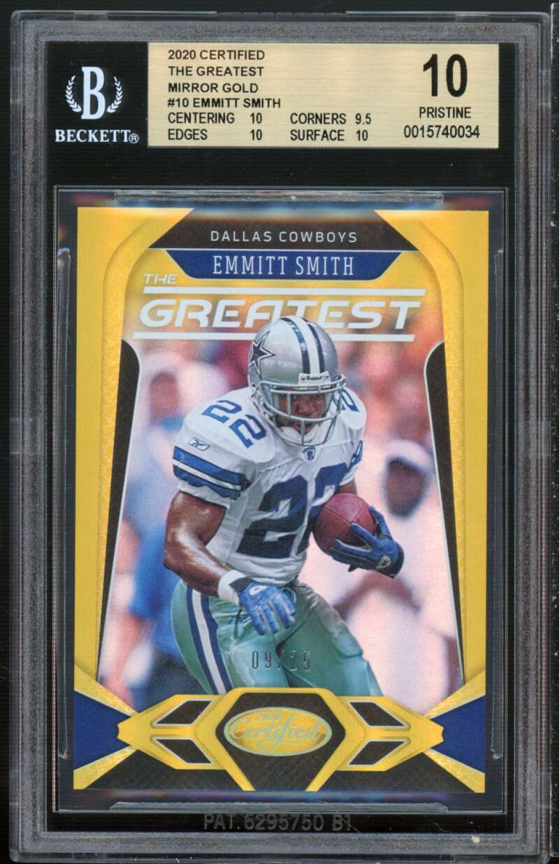 Emmitt Smith 2020 Certified Greatest Mirror Gold #10 (9/25) (PRISTINE) BGS 10 Image 1