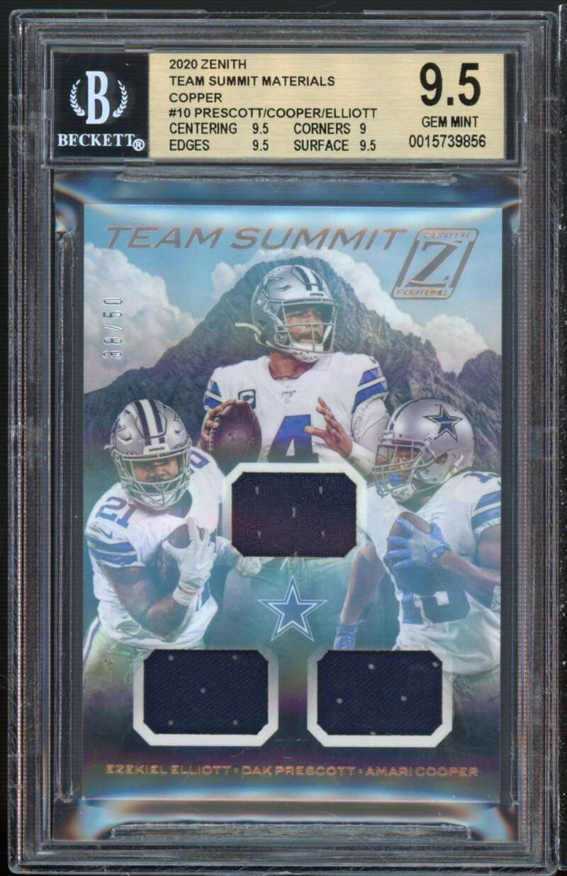 Elliott/Cooper/Dak Prescott 2020 Zenith Team Summitt Material Copper #10 BGS 9.5 Image 1