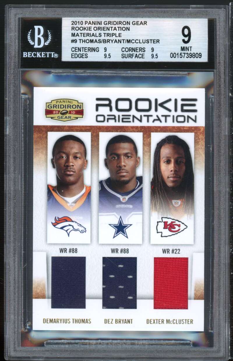 McCluster/Thomas/Dez Bryant 2010 Panini GG Rookie Orien Material Triple #9 BGS 9 Image 1