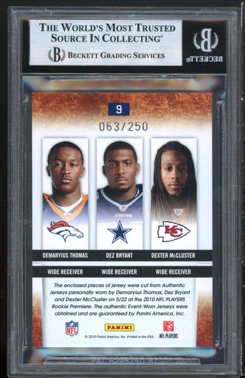 McCluster/Thomas/Dez Bryant 2010 Panini GG Rookie Orien Material Triple #9 BGS 9 Image 2