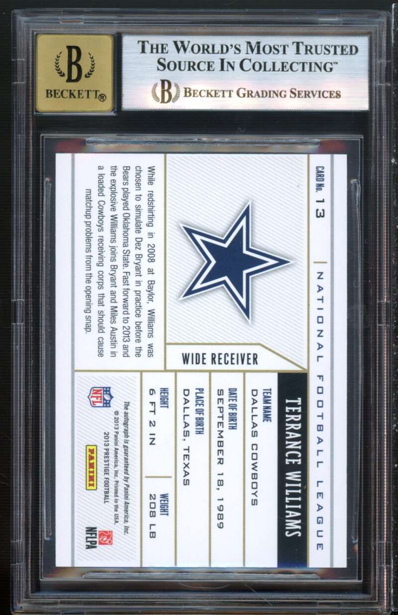 Terrance Williams Rookie 2013 Prestige NFL Tickets Autos #13 (000/001) BGS 8.5 Image 2