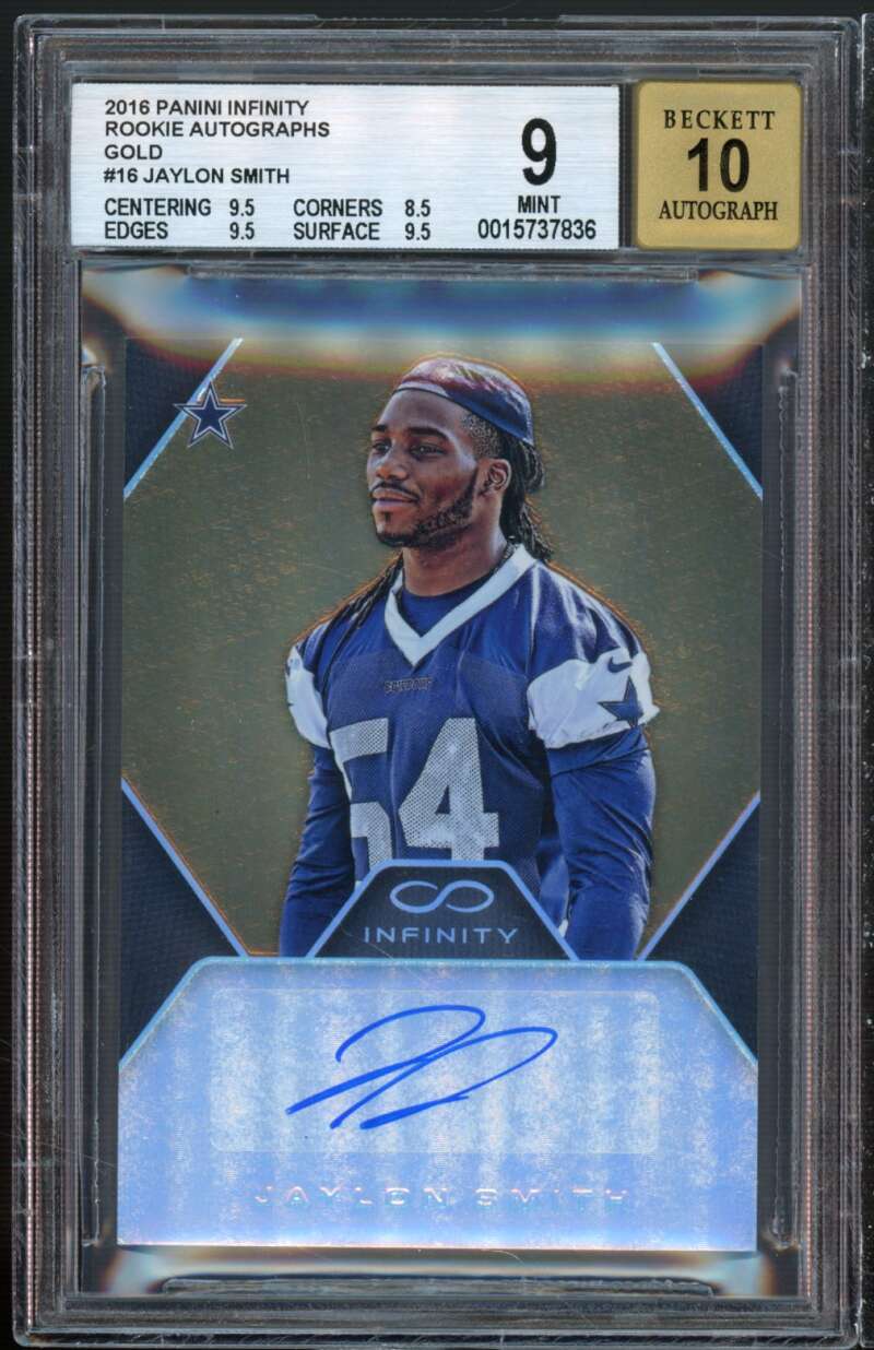 Jaylon Smith 2016 Panini Infinity Rookie Autographs Gold #16 (ser 3/8) BGS 9.5 Image 1