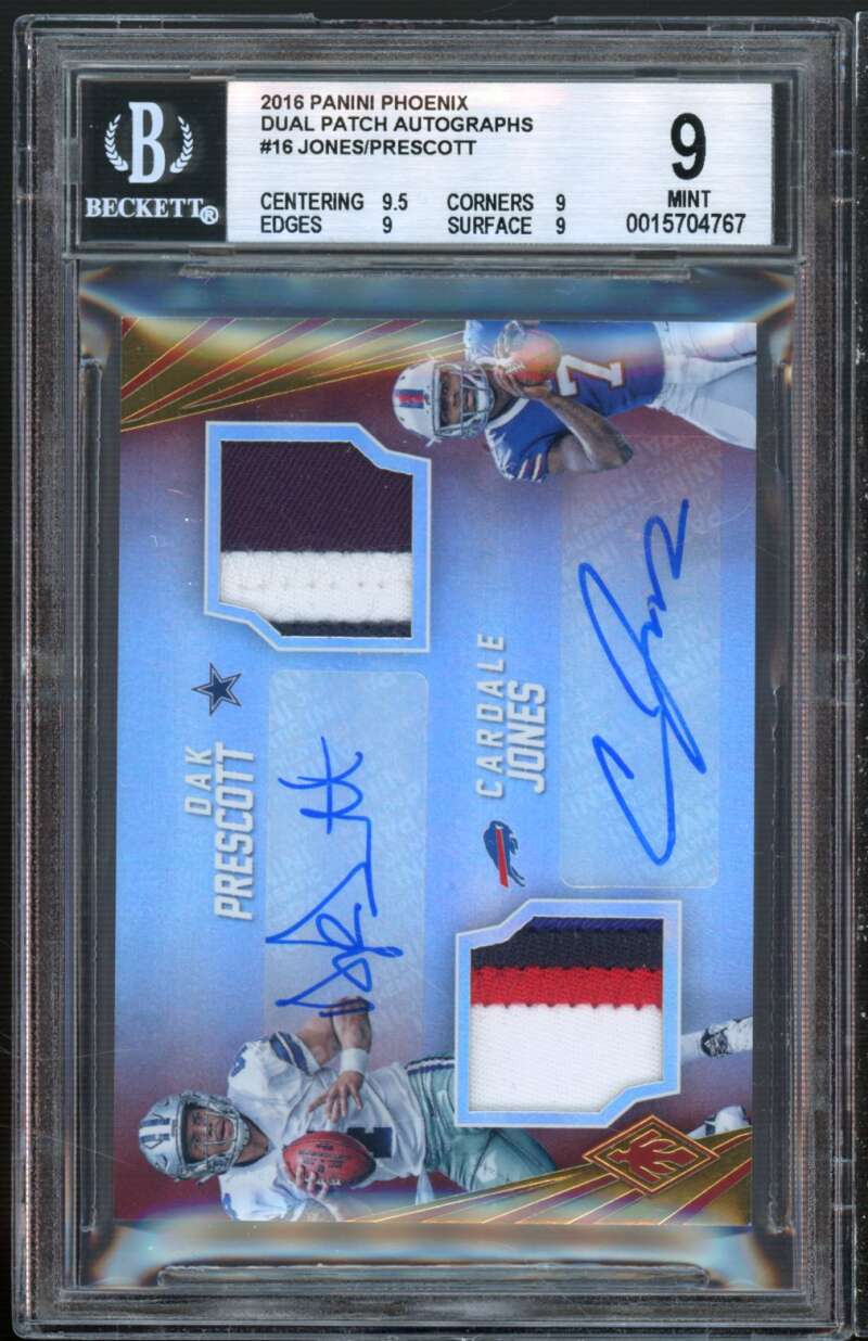 Dak Prescott Rookie 2016 Panini Phoenix Dual Patch Autograph #16 (17/20) BGS 9 Image 1