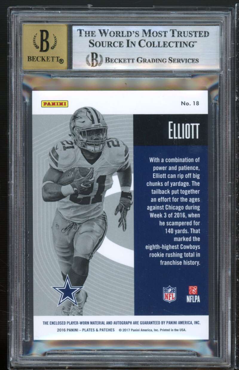 Ezekiel Elliott Rookie 2016 Panini Plates Patches Auto #18 (jersey 21/50) BGS 9 Image 2