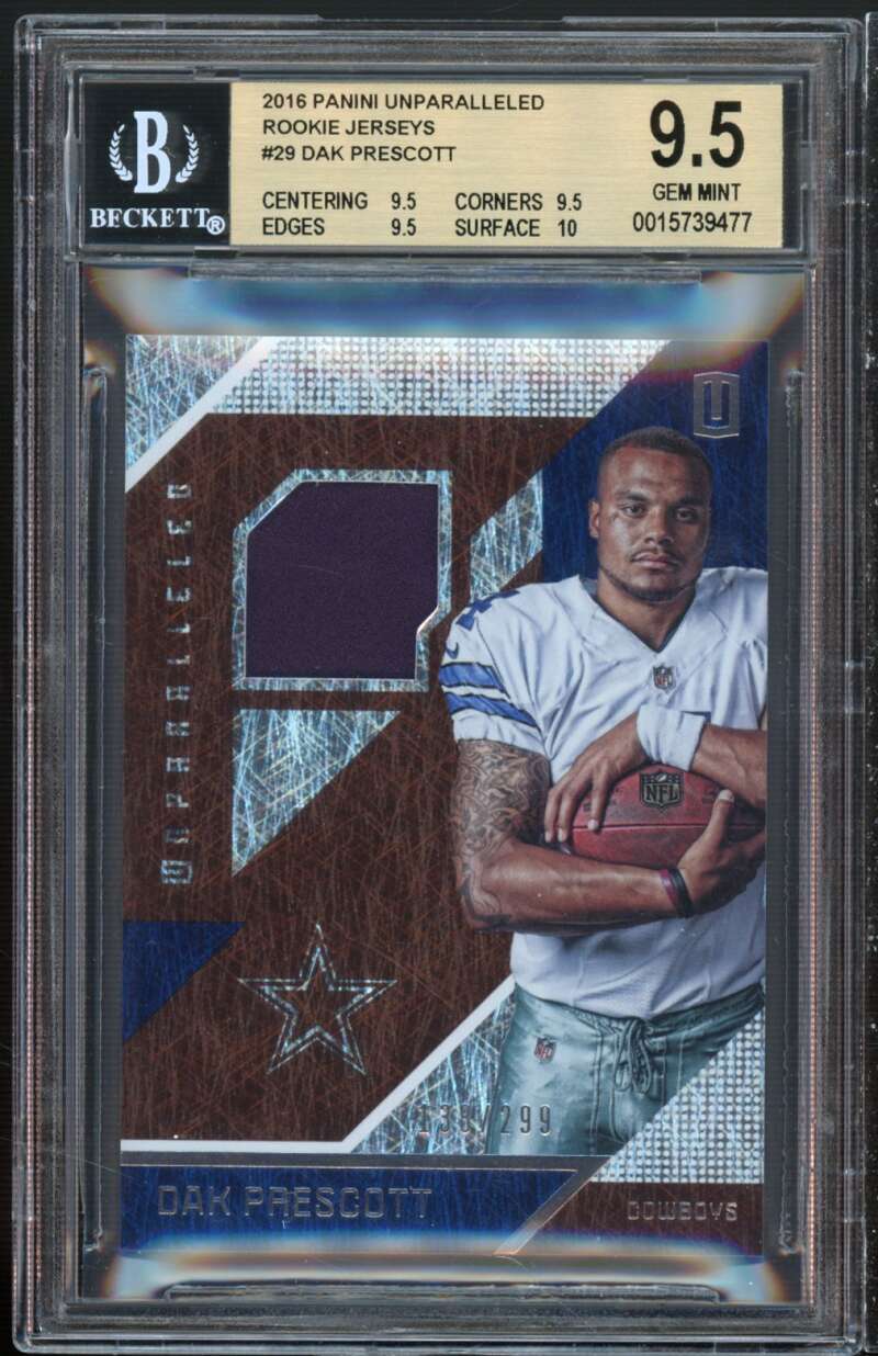 Dak Prescott Rookie 2016 Panini Unparalleled Jersey #29 BGS 9.5 (9.5 9.5 9.5 10) Image 1