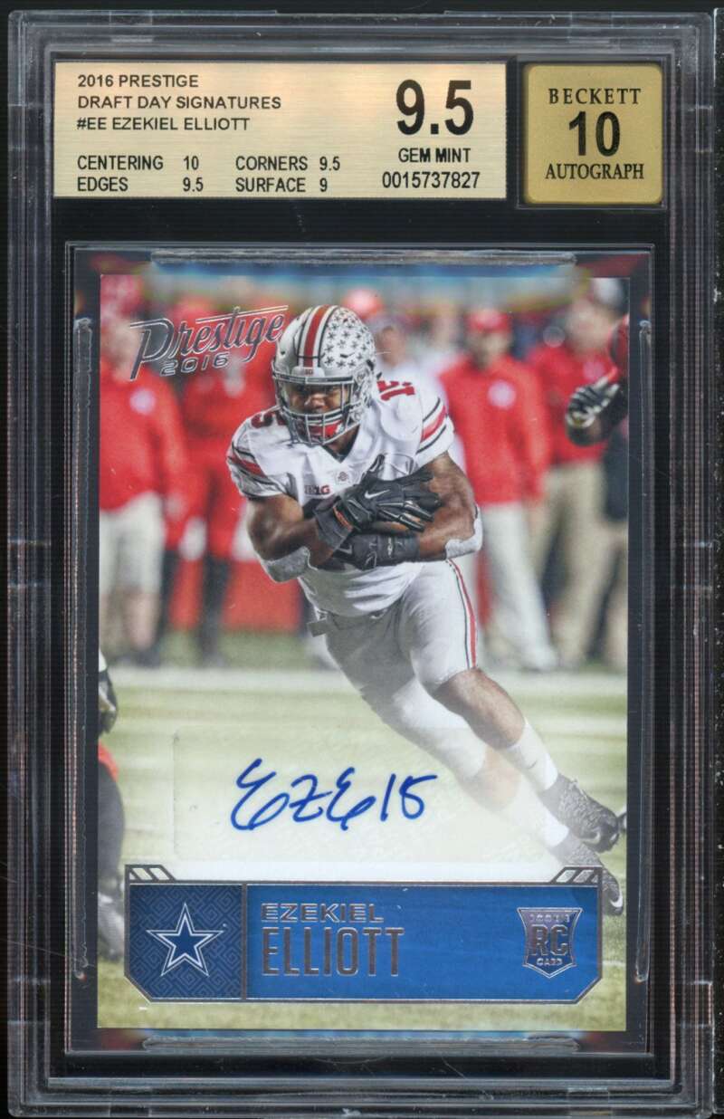 Ezekiel Elliott Rookie 2016 Prestige Draft Day Signatures #ee (pop 7) BGS 9.5 Image 1