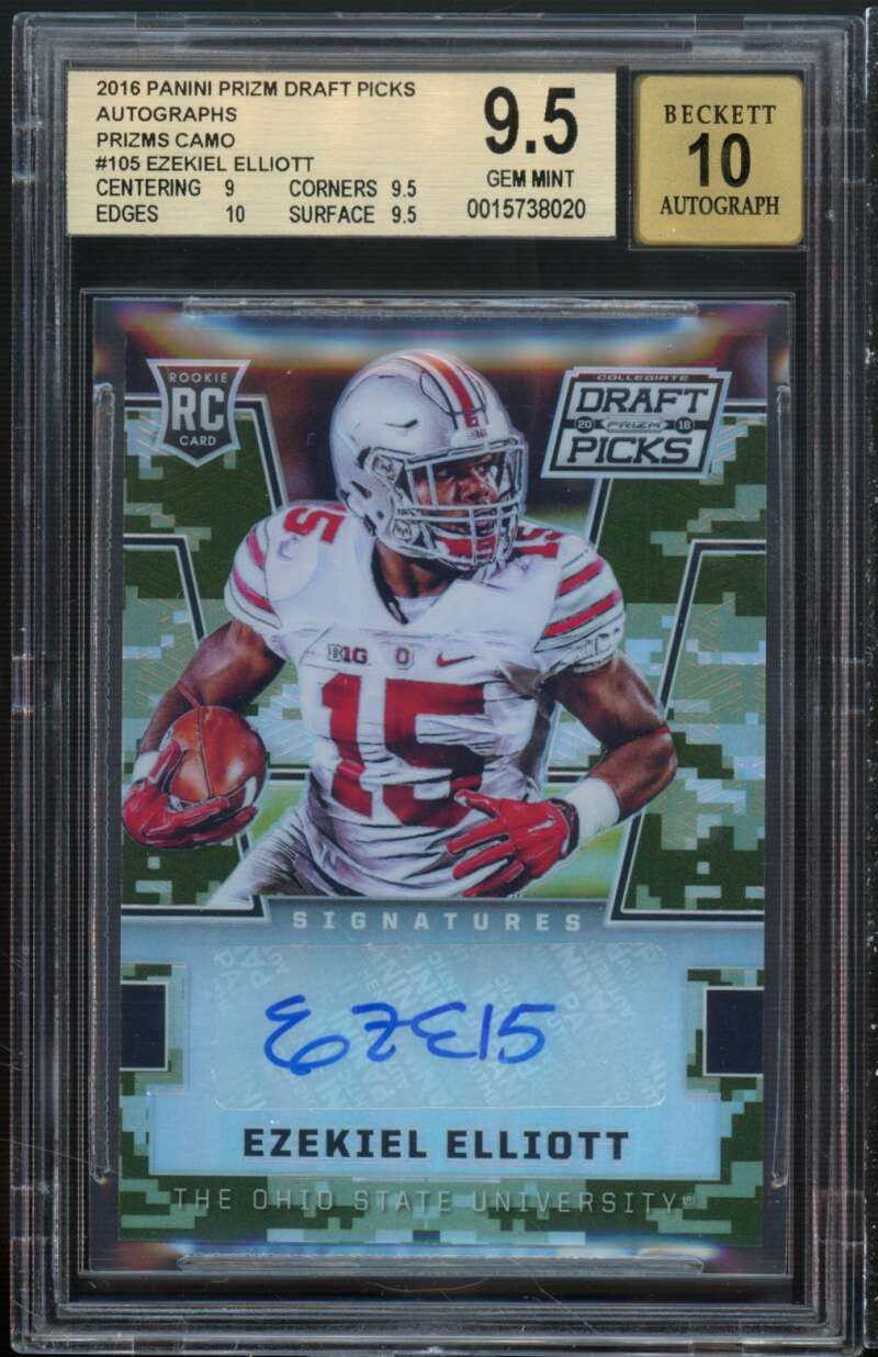 Ezekiel Elliott Rookie 2016 Panini Prizm DP Autographs Prizms Camo #105 BGS 9.5 Image 1