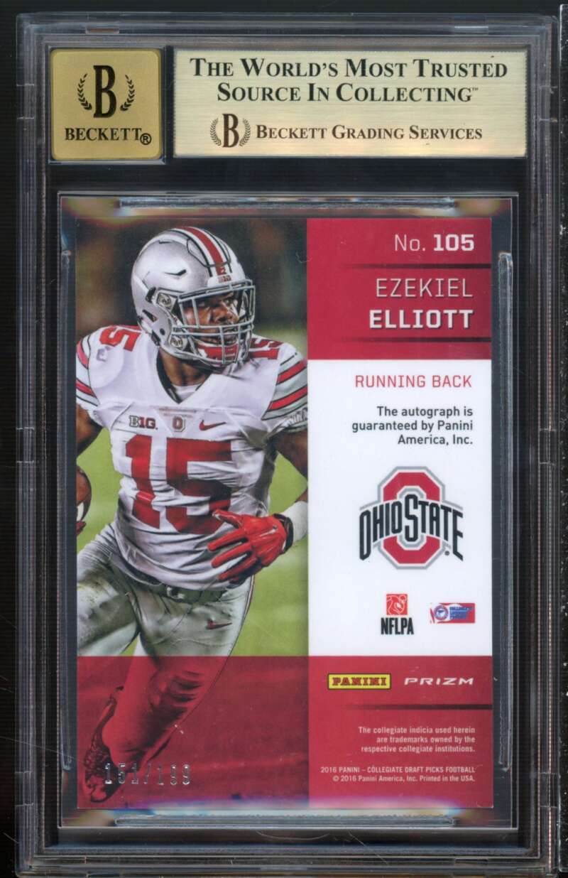 Ezekiel Elliott Rookie 2016 Panini Prizm DP Autographs Prizms Camo #105 BGS 9.5 Image 2