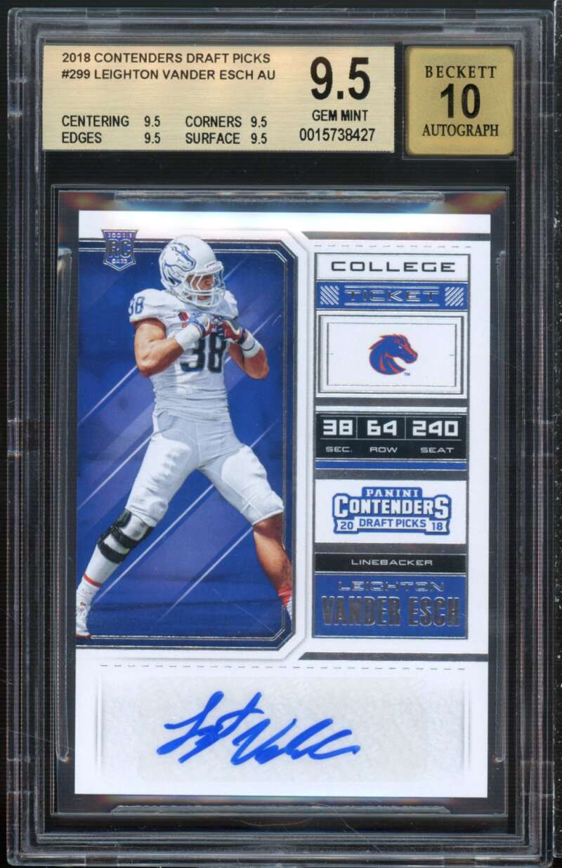 Leighton Vander Esch Rookie Card 2018 Contenders Draft Picks Auto #299 BGS 9.5 Image 1