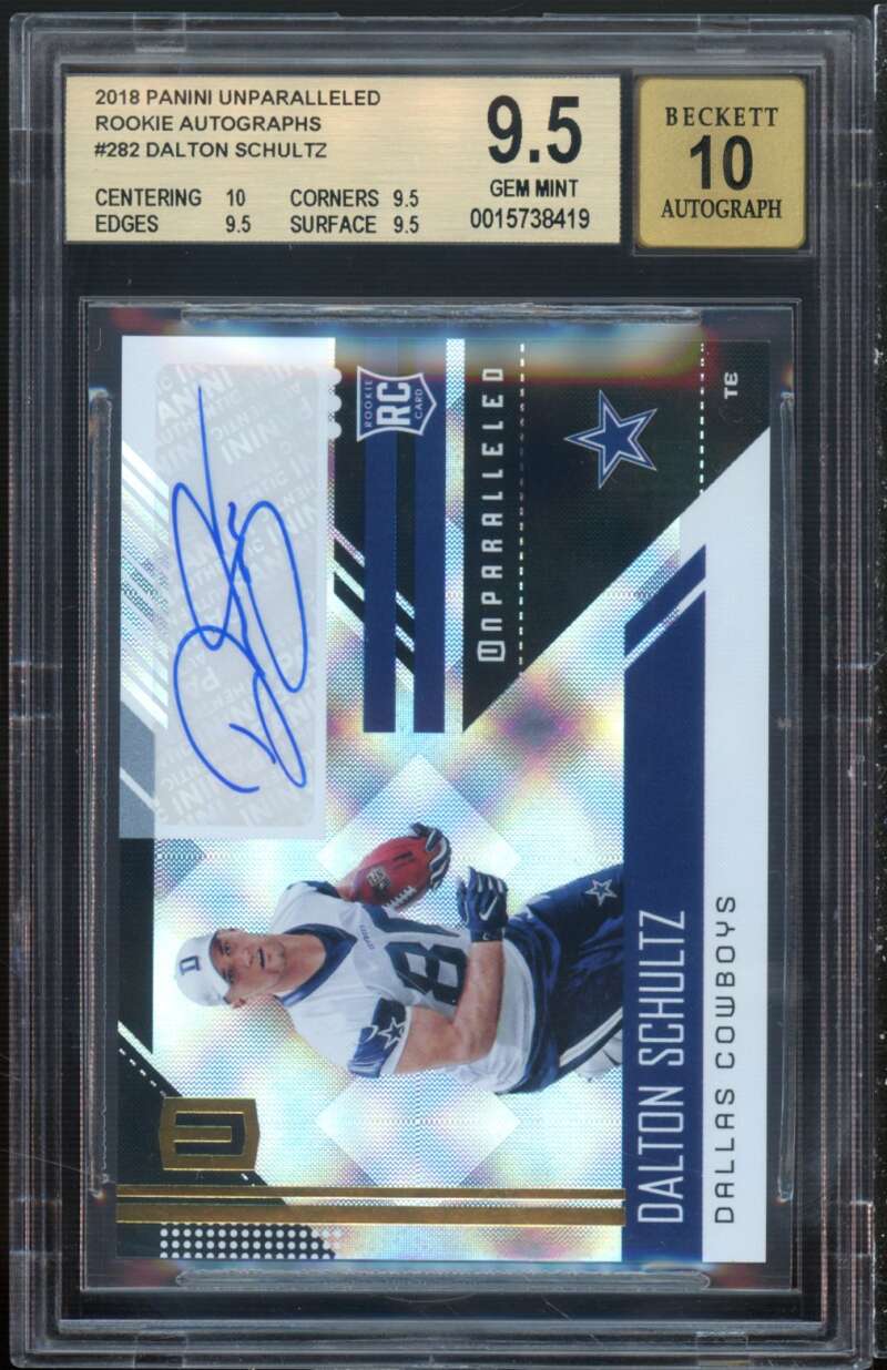 Dalton Schultz Rookie 2018 Panini Unparalleled Rookie Autographs #282 BGS 9.5 Image 1