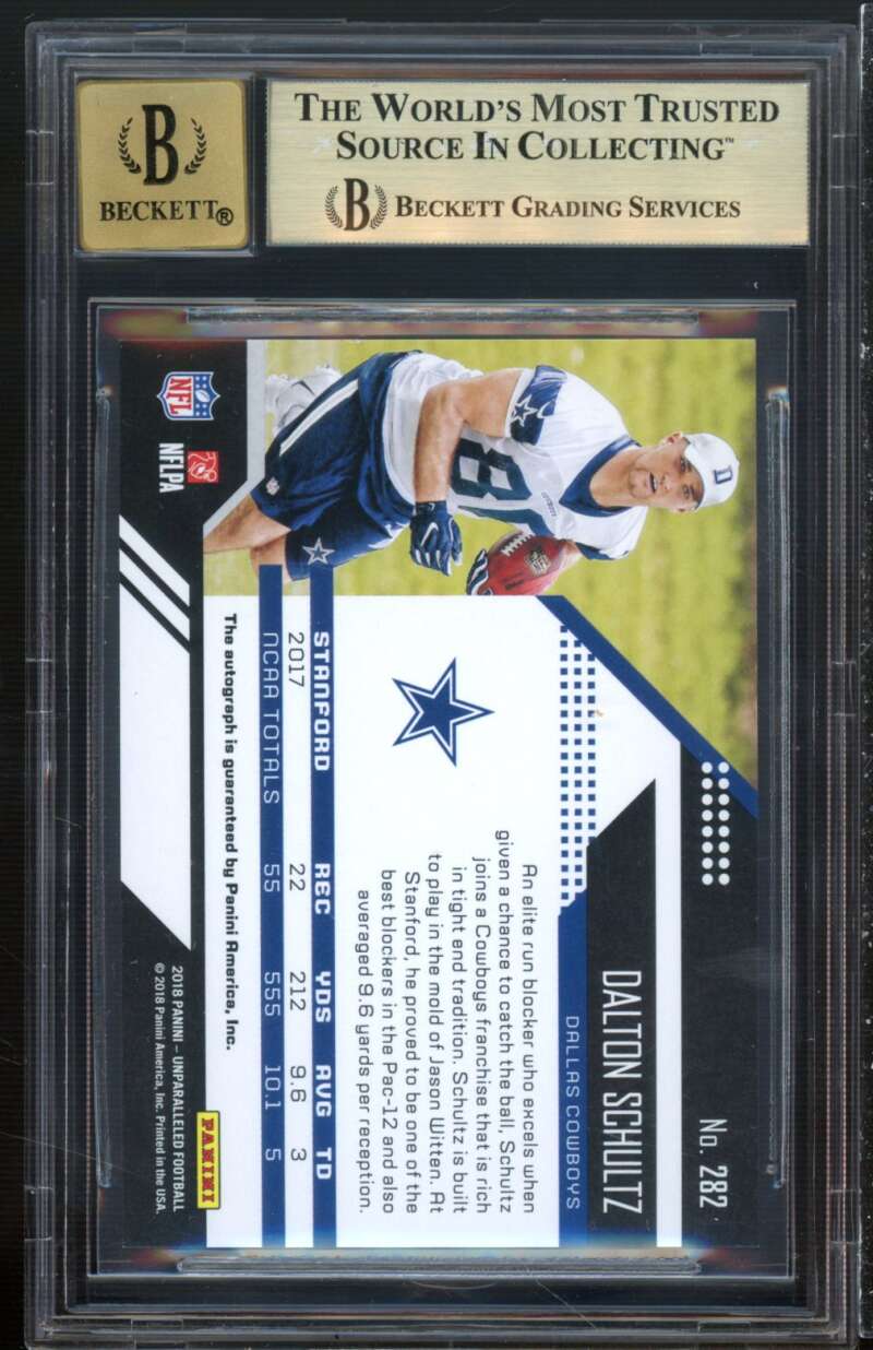 Dalton Schultz Rookie 2018 Panini Unparalleled Rookie Autographs #282 BGS 9.5 Image 2