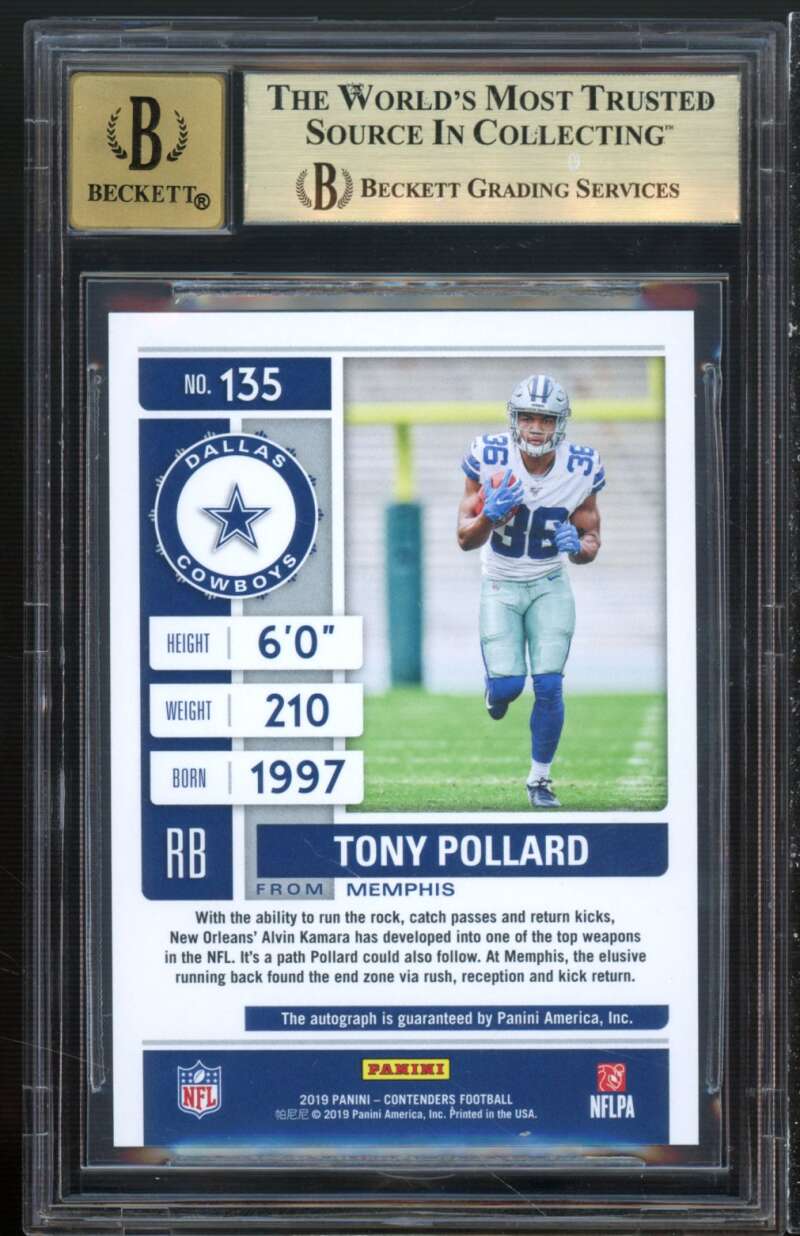 Tony Pollard Rookie Card 2019 Panini Contenders Autograph #135 (pop 5) BGS 9.5 Image 2