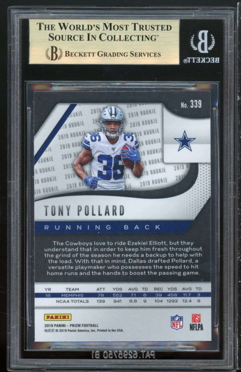 Tony Pollard Rookie Card 2019 Panini Prizm #339 BGS 9.5 (10 9.5 9.5 9.5) Image 2