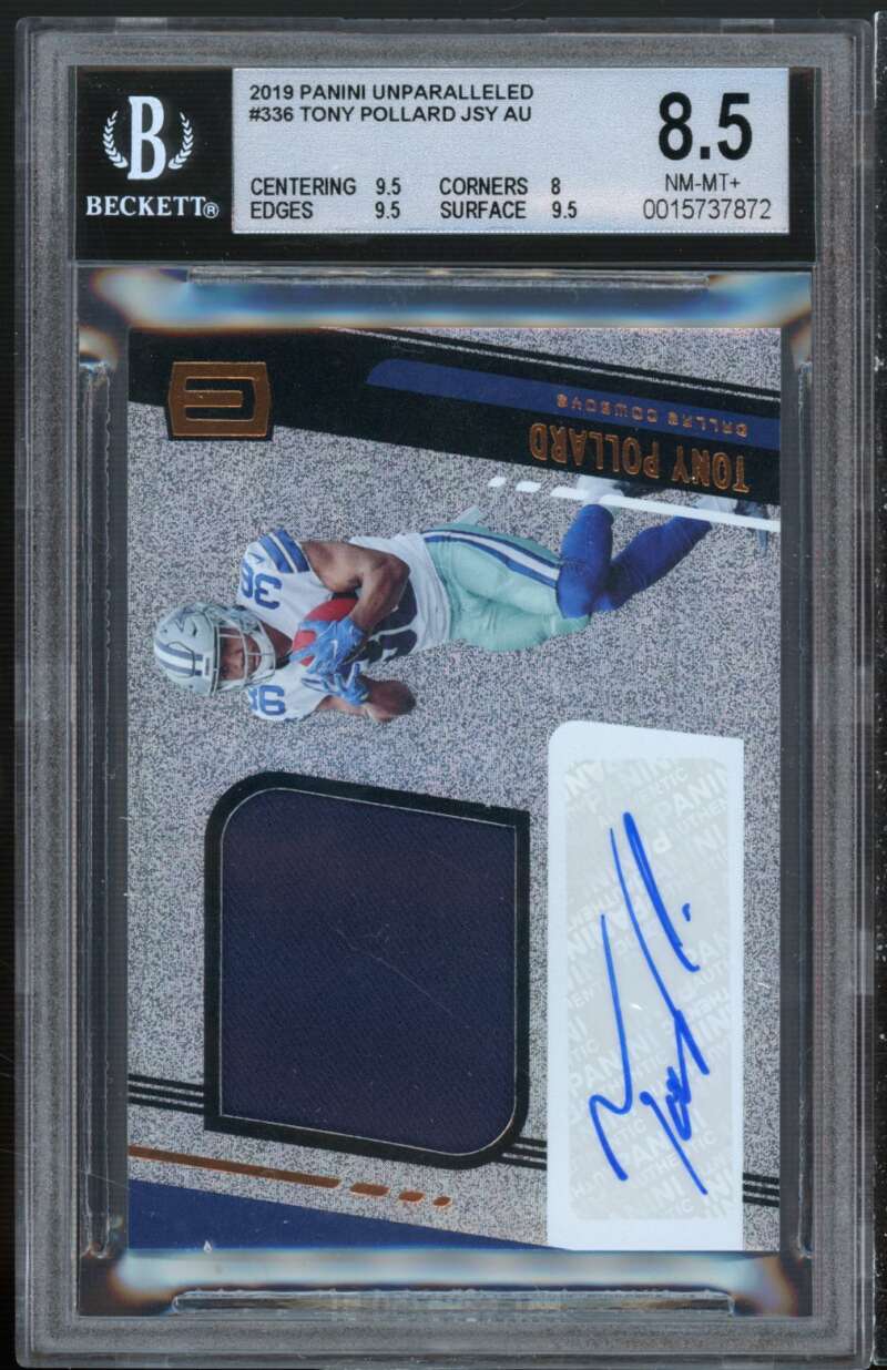 Tony Pollard Rookie Card 2019 Panini Unparalleled Jersey Auto #336 BGS 8.5 Image 1