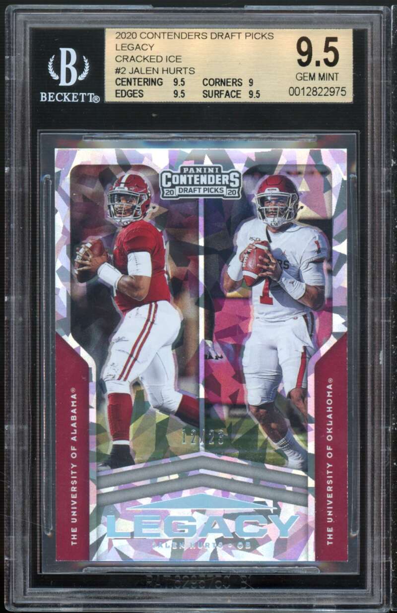 Jalen Hurts Rookie 2020 Contenders DP Legacy Cracked Ice #2 (ser 12/23) BGS 9.5 Image 1