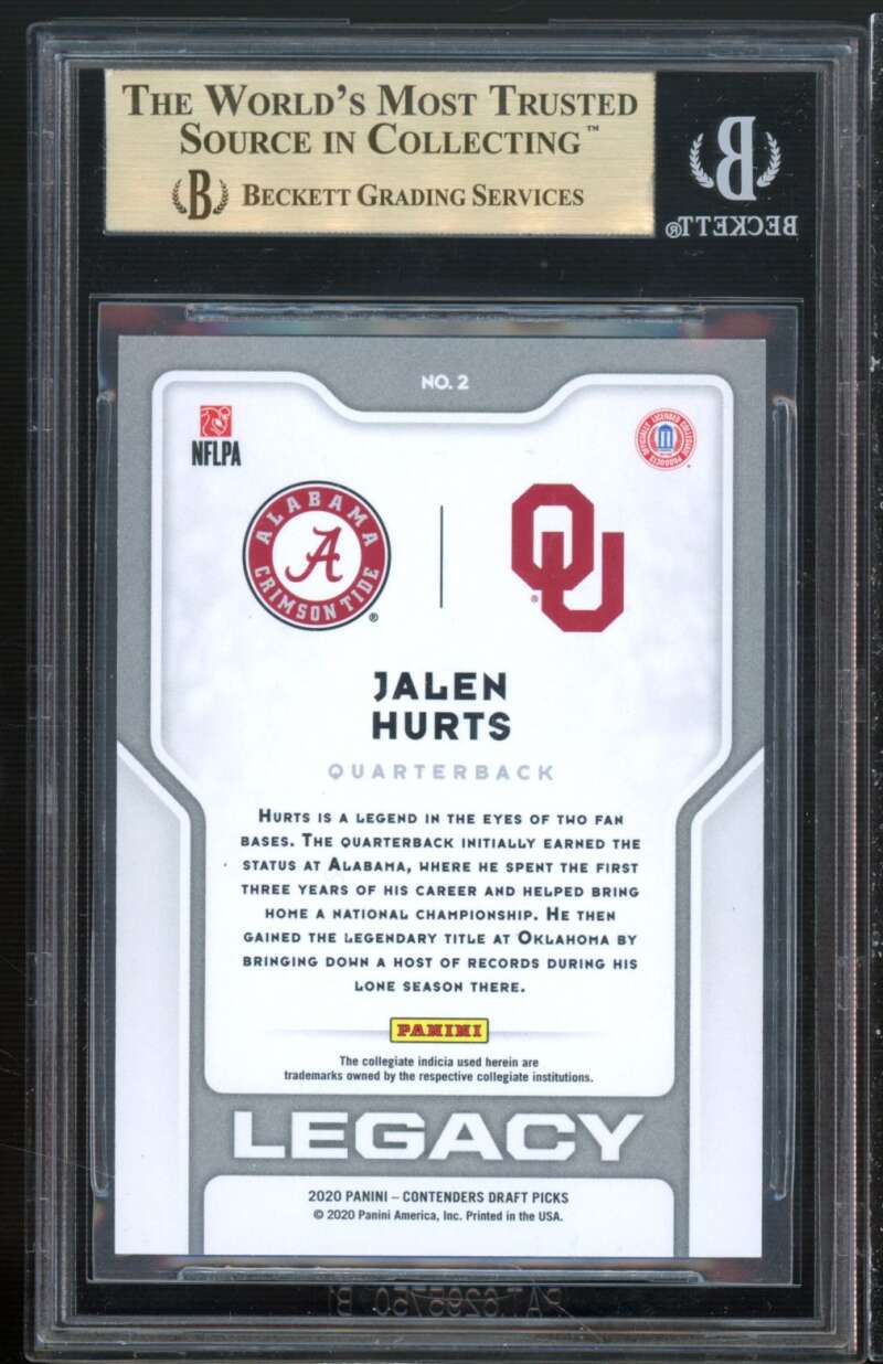 Jalen Hurts Rookie 2020 Contenders DP Legacy Cracked Ice #2 (ser 12/23) BGS 9.5 Image 2