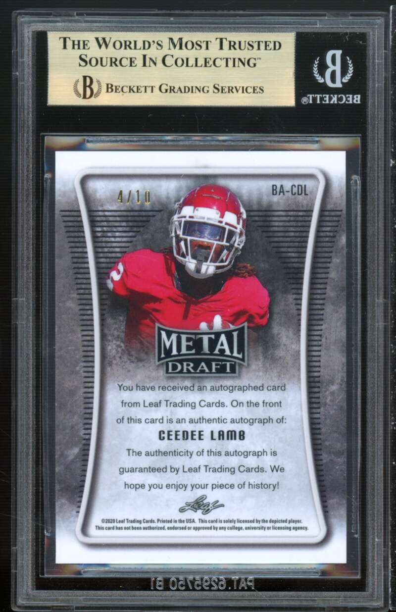 CeeDee Lamb Rookie 2020 Leaf Metal Draft Prismatic Mojo Blue #cdl (4/10) BGS 9.5 Image 2