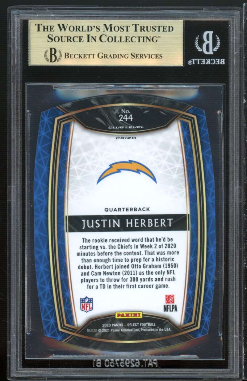 Justin Herbert Rookie Card 2020 Select Prizm Maroon Die Cut #244 BGS 9.5 Image 2