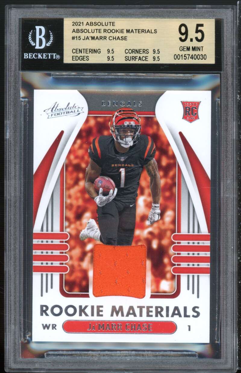 Ja'Marr Chase Rookie 2021 Panini Absolute Rookie Materials #15 (pop 3) BGS 9.5 Image 1