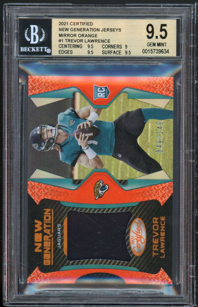 Trevor Lawrence Rookie Card 2021 Certified NG Jerseys Mirror Orange #1 BGS 9.5 Image 1