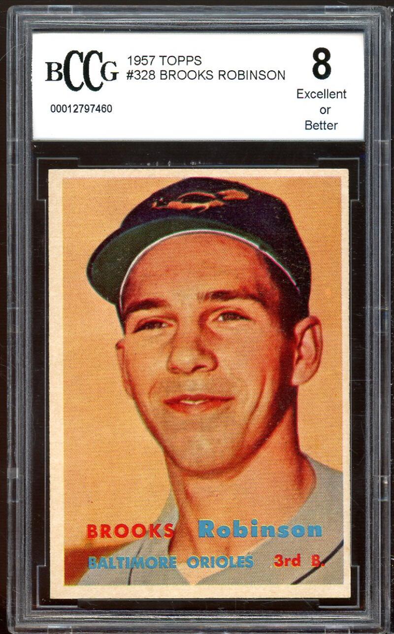 1957 Topps #328 Brooks Robinson Rookie Card BGS BCCG 8 Excellent+ Image 1