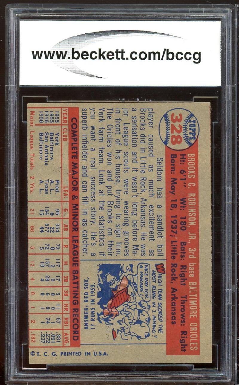 1957 Topps #328 Brooks Robinson Rookie Card BGS BCCG 8 Excellent+ Image 2