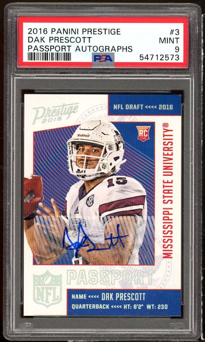 Dak Prescott Rookie 2016 Panini Prestige Passport Autographs #3 (pop 1) PSA 9 Image 1